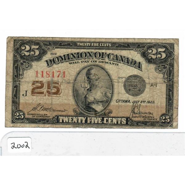 1923 Dominion of Canada 25 cents shin plaster