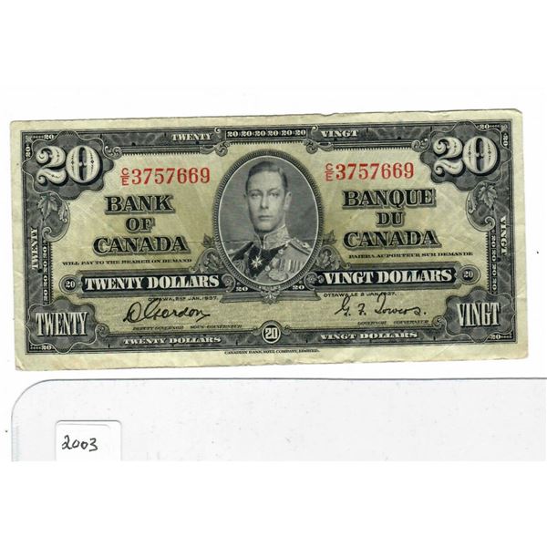 1937 Bank of Canada $20  Bill