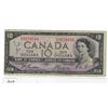 Image 1 : 1954 Bank of Canada $10 bill with Devil's face in hair -- Note:  bill is faded