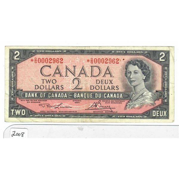 1954 Bank of Canada $2 bill - replacement  Bill