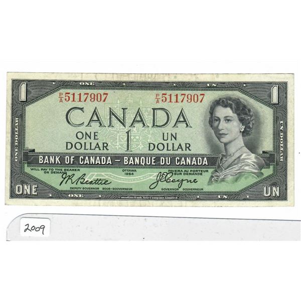 1954 Bank of Canada $1 bill with Devil's face in hair
