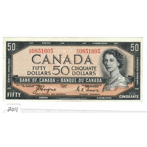 1954 Bank of Canada $50 Bill with Devil's face in hair