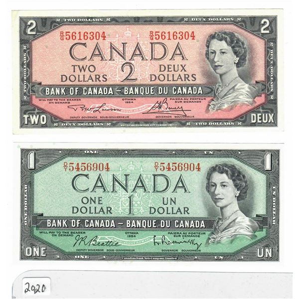 Lot of two 1954 Canada Bank notes