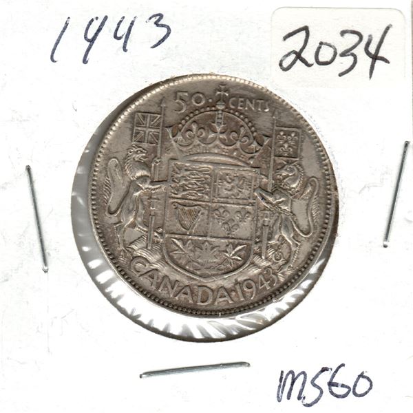 1943 Canadian 50 Cent silver coin