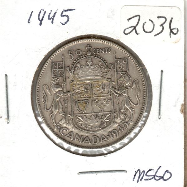 1945 Canadian 50 Cent silver coin