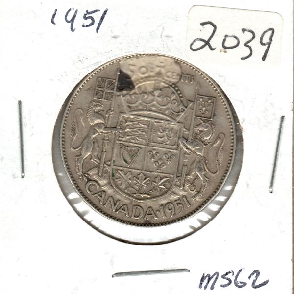 1951 Canadian 50 Cent silver coin