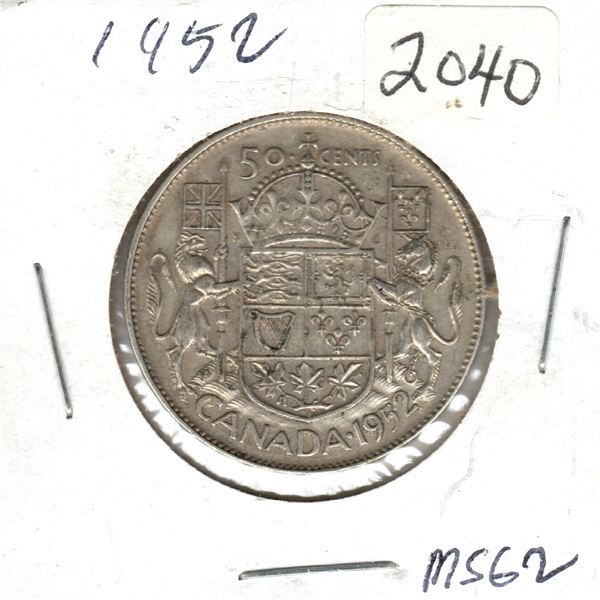 1952 Canadian 50 Cent silver coin