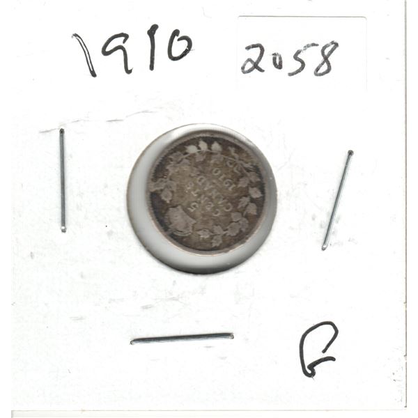 1910 Canada 5 Cent Silver Coin