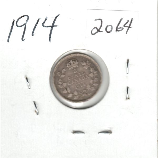 1914 Canada 5 cent silver coin
