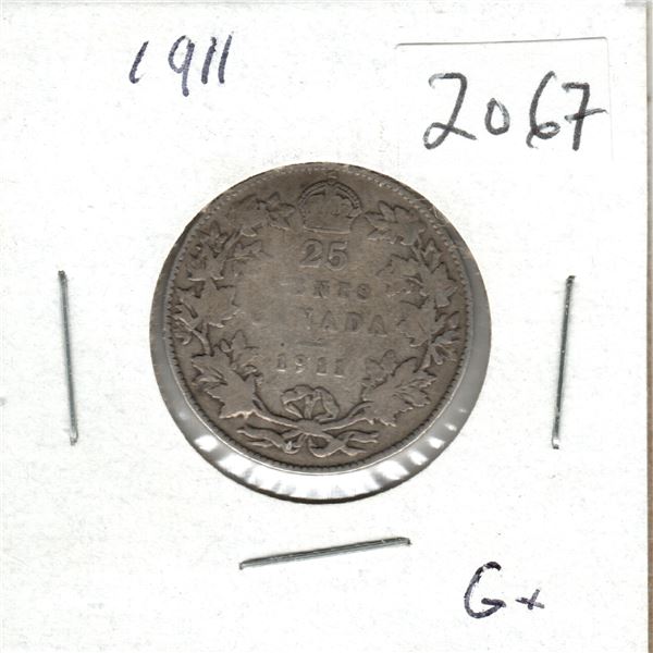1911 Canada 25 cent coin  Silver