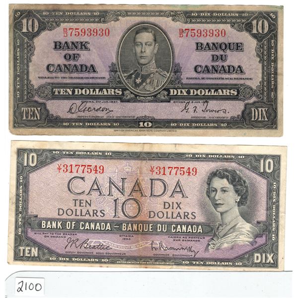 lot of two Canadian $10.00 bills