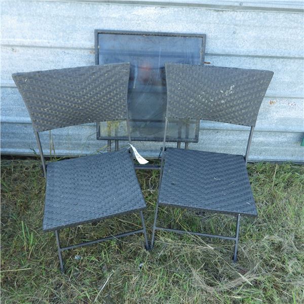 Small folding patio table and folding chairs