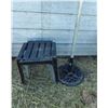 Image 2 : Patio umbrella with cast stand and small end tables