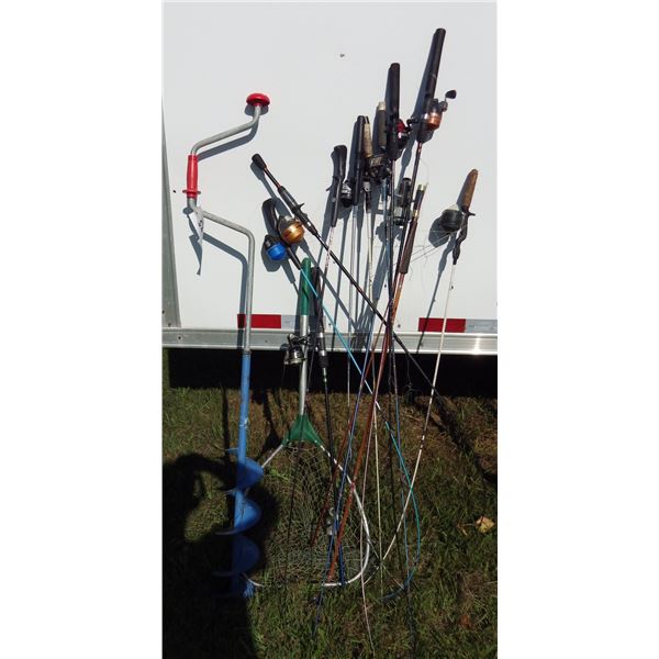Fishing rods, ice auger, Fishing