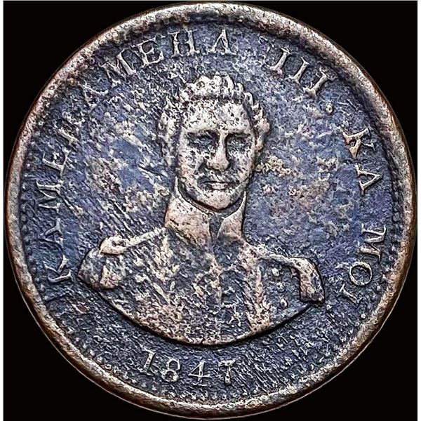1847 Hawaii Copper Hapa Haneri Token NICELY  CIRCULATED