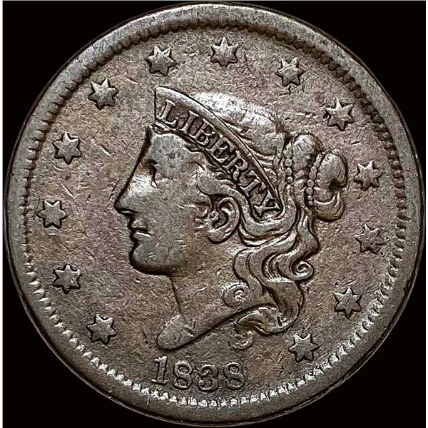 1838 Braided Hair Large Cent LIGHTLY  CIRCULATED
