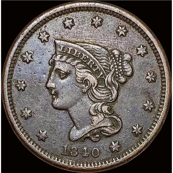 1840 Sm. Date Braided Hair Large Cent NEARLY  UNCIRCULATED