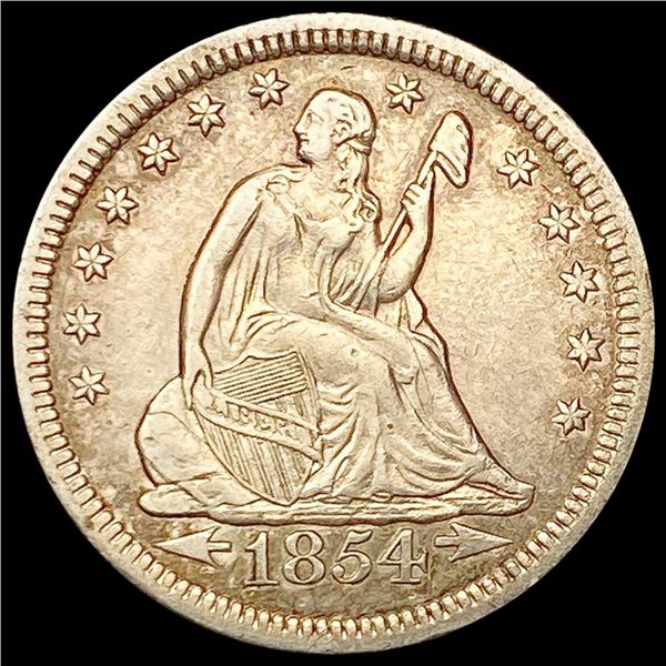 1854-O Arrows Seated Liberty Quarter CHOICE AU