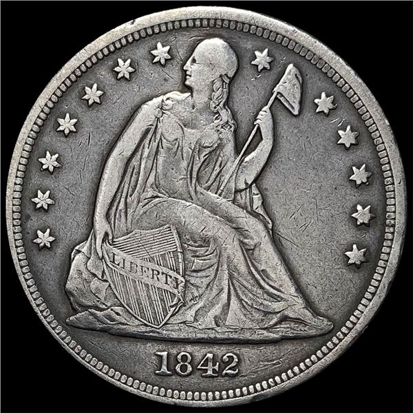 1842 Seated Liberty Silver Dollar CLOSELY  UNCIRCULATED