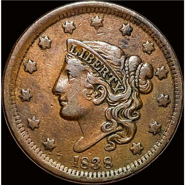 1838 Coronet Head Large Cent ABOUT UNCIRCULATED