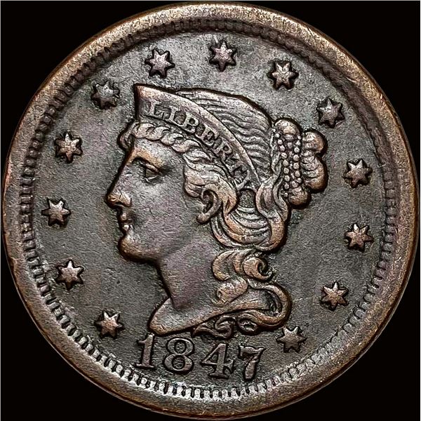 1847 Braided Hair Large Cent NEARLY UNCIRCULATED