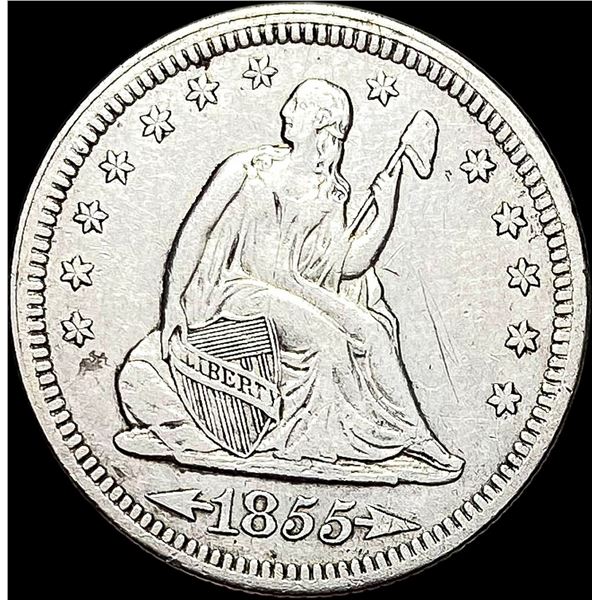 1855 Arrows Seated Liberty Quarter NEARLY UNCIRCULATED