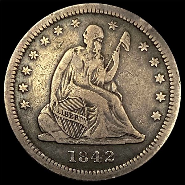 1842-O Seated Liberty Quarter LIGHTLY CIRCULATED
