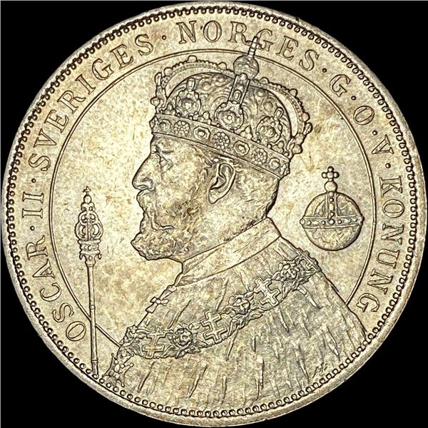 1897 Sweden Silver 2 Kronor Oscar II UNCIRCULATED