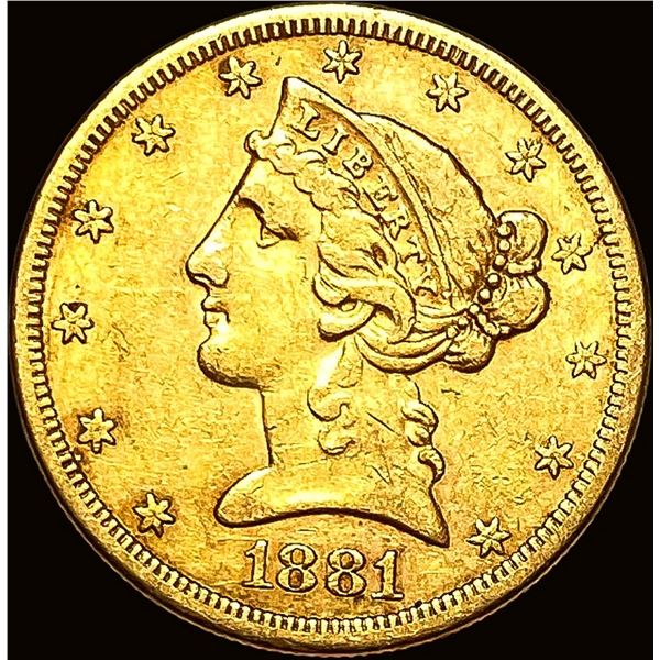 1881-S Gold $5 Half Eagle CLOSELY UNCIRCULATED