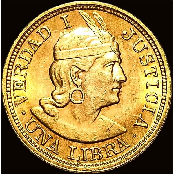 1917 Peru .2355oz Gold Una Libra CHOICE BU