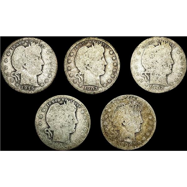 [5]1900-1915 Silver Barber Half Dollars NICELY CIRCULATED