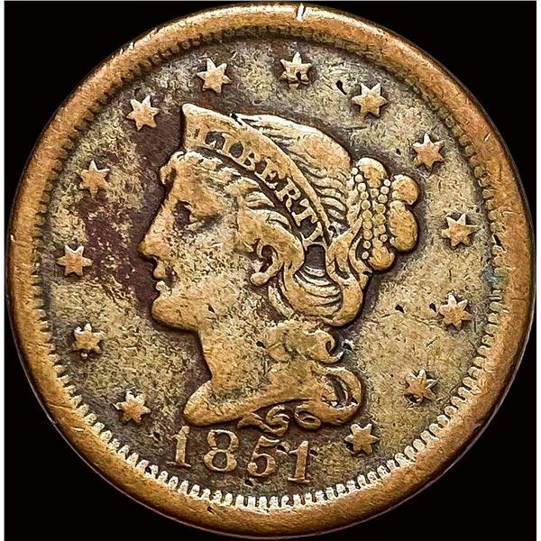 1851 Braided Hair Large Cent NICELY CIRCULATED
