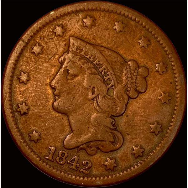 1842 Braided Hair Large Cent NICELY CIRCULATED