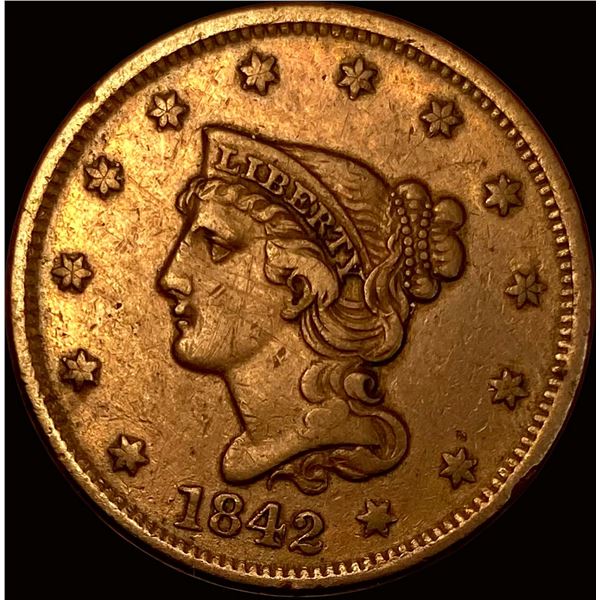 1842 Braided Hair Large Cent NEARLY UNCIRCULATED