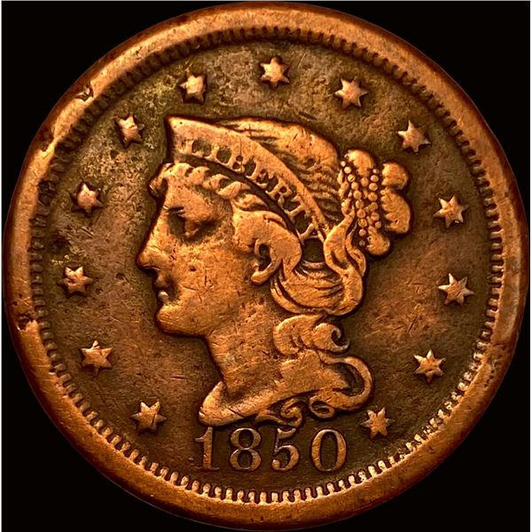 1850 Braided Hair Large Cent NICELY CIRCULATED