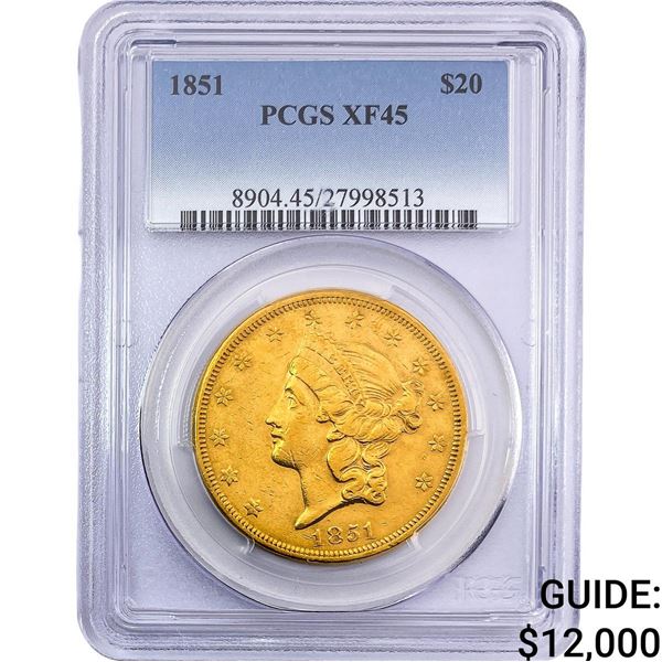 1851 $20 Gold Double Eagle PCGS XF45