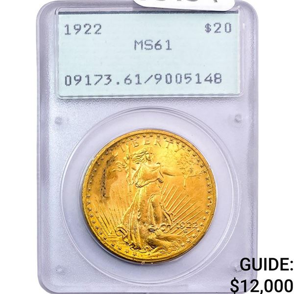 1922 $20 Gold Double Eagle PCGS MS61