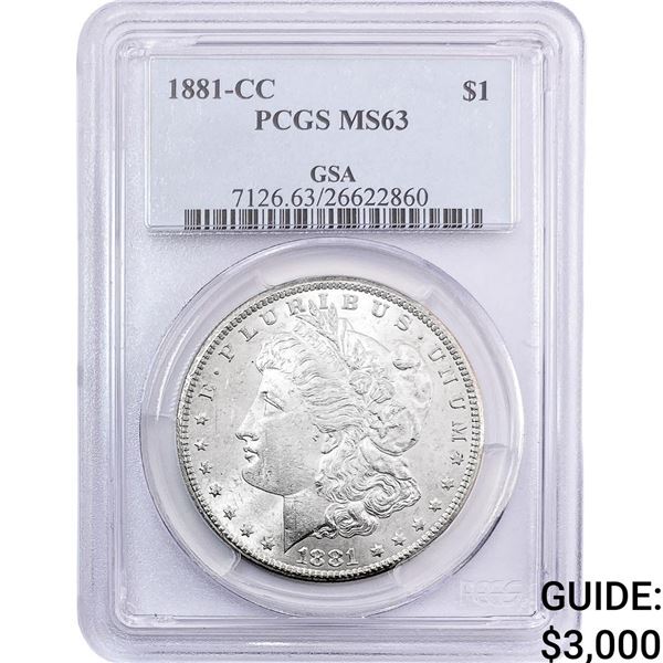 1881-CC Morgan Silver Dollar PCGS MS63 GSA