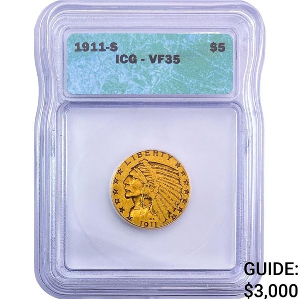 1911-S $5 Gold Half Eagle ICG VF35