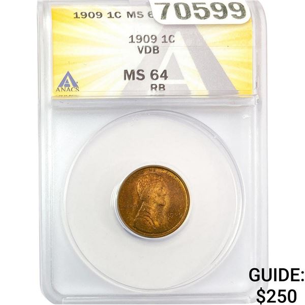 1909 Wheat Cent ANACS MS64 RB