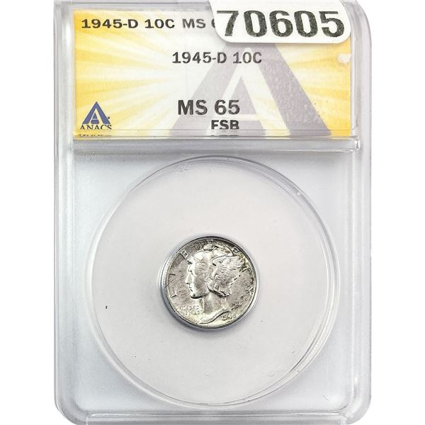 1945-D Mercury Silver Dime ANACS MS65 FSB