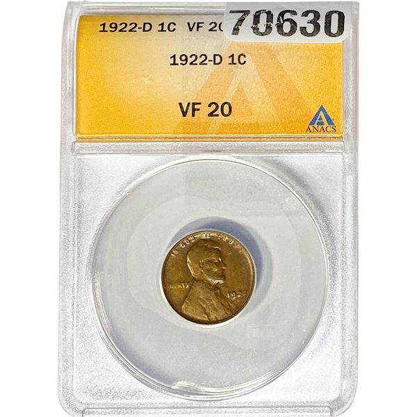 1922-D Wheat Cent ANACS VF20
