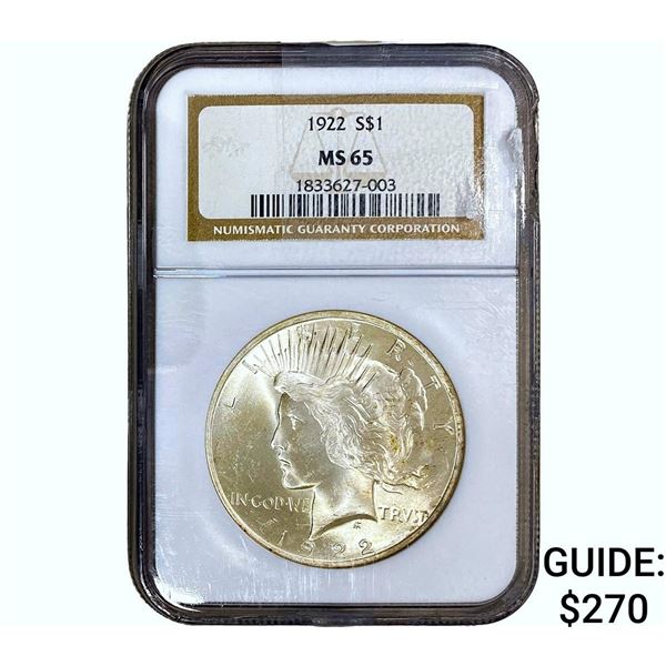 1922 Silver Peace Dollar NGC MS65