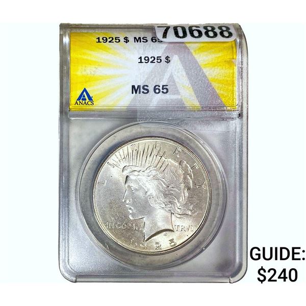 1925 Silver Peace Dollar ANACS MS65