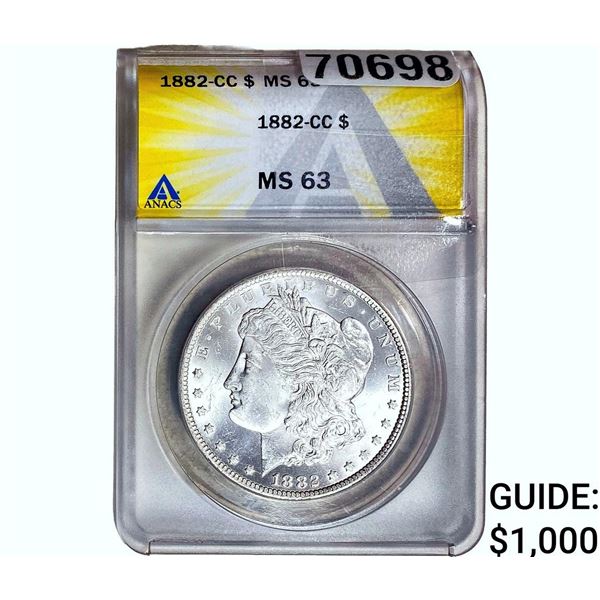 1882-CC Morgan Silver Dollar ANACS MS63