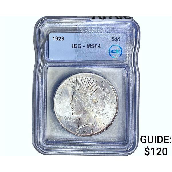 1923 Silver Peace Dollar ICG MS64