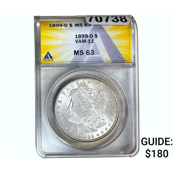 1899-O Morgan Silver Dollar ANACS MS63