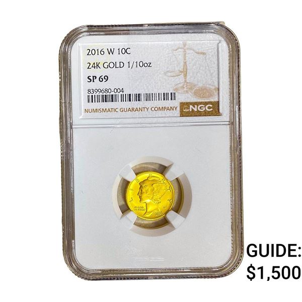 2016-W 24K Gold Mercury 10C 1/10oz NGC SP69