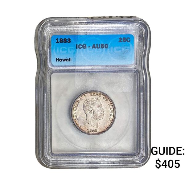 1883 Kingdom of Hawaii Quarter ICG AU50