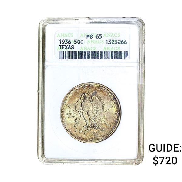 1936 Texas Half Dollar ANACS MS65